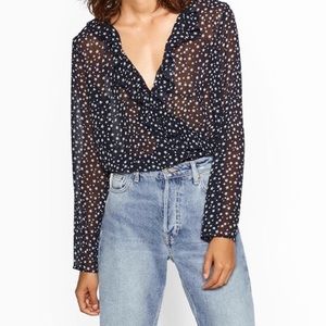 Zara Sheer Star Printed Wrap Bodysuit